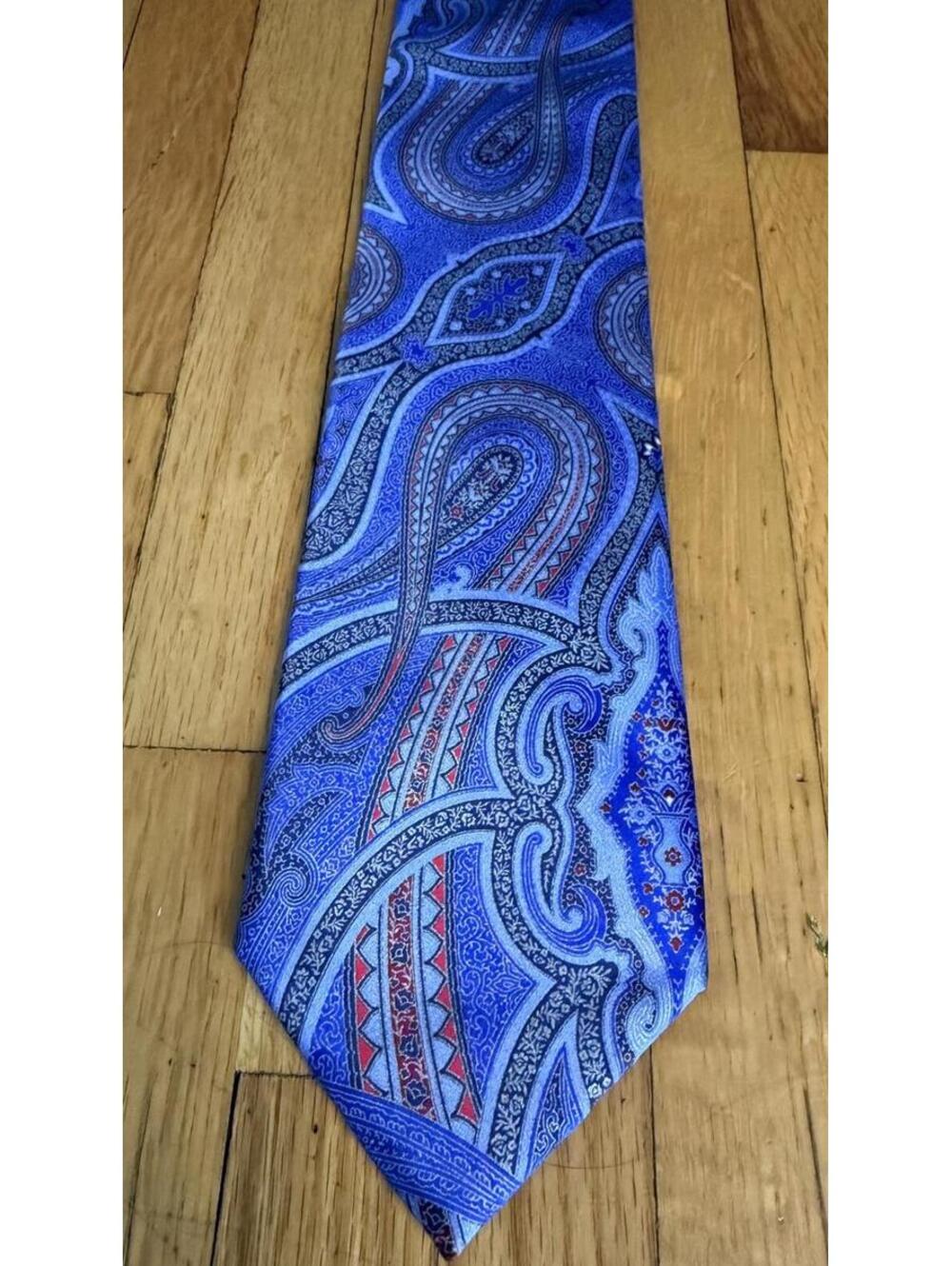 Ermenegildo Zegna Silk Tie Blue Paisley Geometric Made In Italy Mens